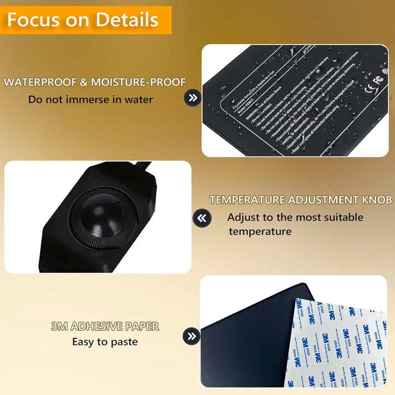 FIPASEN Reptile Heating Pad with Temperature Adjustment, 8x12 Inch Under Tank Heat Pad for Reptiles/Tortoise/Snakes/Lizard/Gecko/Hermit Crab/Frog/Spider/Insect Breeding -Upgraded Terrarium Heating Pad - Image 5